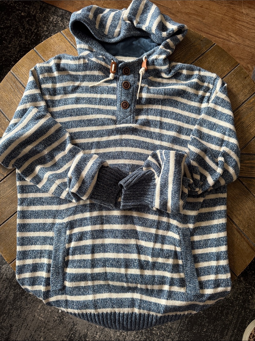 H&M Blue and White Striped Hooded Sweater